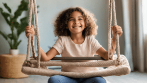 a 7 year old girl enjoying a therapy swing 