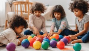 Three children playing in a home based sensory integration activity