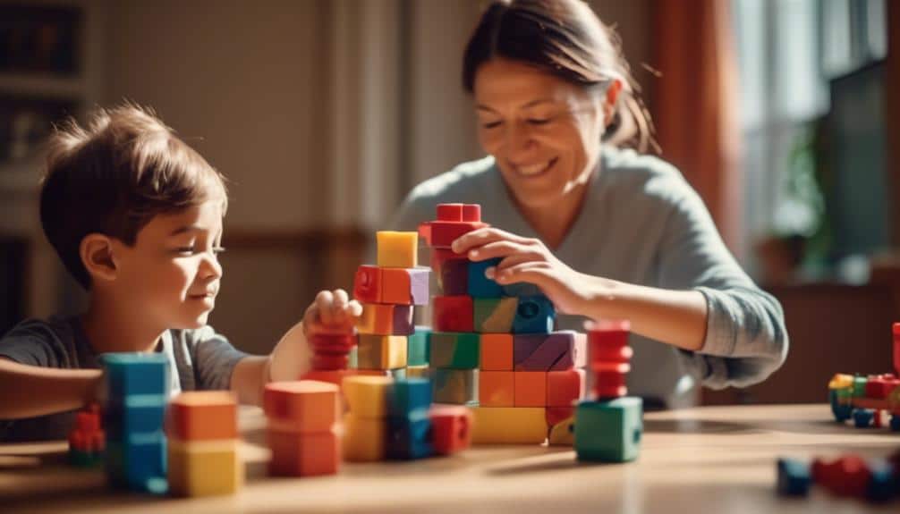 Pediatric occupational therapist guiding autism therapy through playful engagement with toys